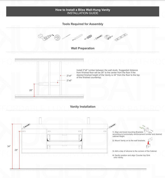 Bliss 24" Wall Mount / Wall Hung Bathroom Vanity With 2 Drawers-Bathroom & More | High Quality from Coozify
