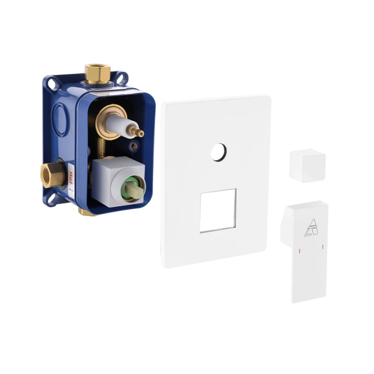 Vanne brute à 3 voies Aqua Piazza avec plaque de recouvrement, poignée et inverseur – Blanc