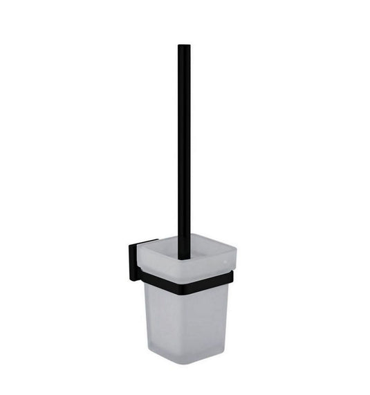 Aqua Plato Toilet Brush W/ Frosted Glass Cup- Matte Black-Bathroom & More | High Quality from Coozify