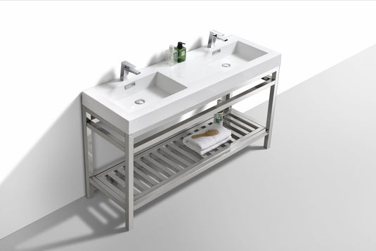 Cisco 60" Double Sink Stainless Steel Console Bathroom Vanity With White Acrylic Sink-Bathroom & More | High Quality from Coozify
