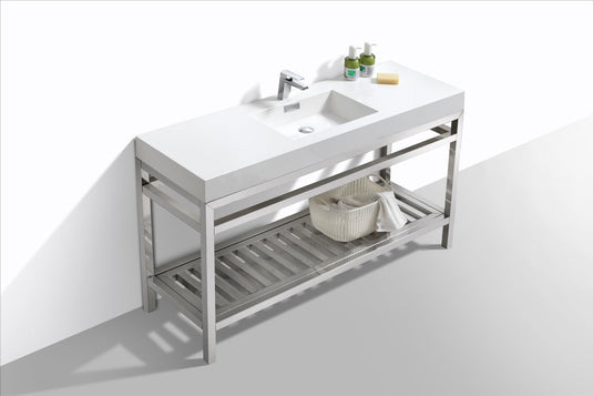 Cisco 60" Single Sink Stainless Steel Console Bathroom Vanity With White Acrylic Sink-Bathroom & More | High Quality from Coozify