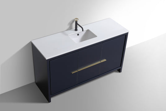 Meuble-lavabo de salle de bain à fixation au sol à évier simple 60" Dolce avec comptoir en quartz blanc avec 2 portes et 2 tiroirs AD660S
