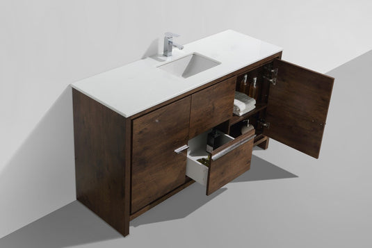 Dolce 60" Single Sink Floor Mount Bathroom Vanity With White Quartz Countertop With 2 Doors And 2 Drawers AD660S-Bathroom & More | High Quality from Coozify