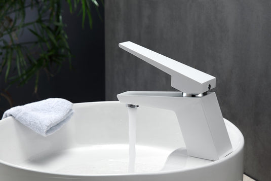 Aqua Siza Single Lever Modern Bathroom Vanity Faucet - White-Bathroom & More | High Quality from Coozify
