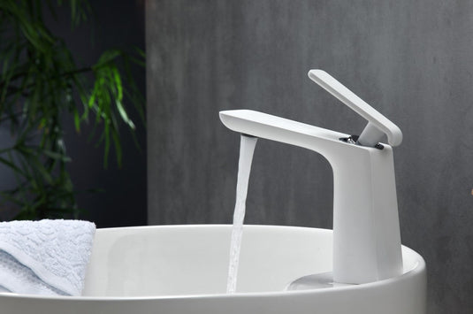 Adatto 7" Single Lever Bathroom Faucet – Matte White and Chrome-Bathroom & More | High Quality from Coozify