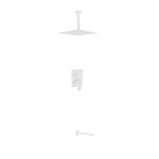 Aqua Piazza White Shower Set W/ 12" Ceiling Mount Square Rain Shower And Tub Filler-Bathroom & More | High Quality from Coozify