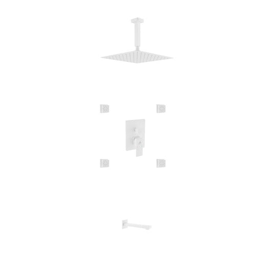 Aqua Piazza White Shower Set W/ 8" Ceiling Mount Square Rain Shower, Tub Filler And 4 Body Jets-Bathroom & More | High Quality from Coozify