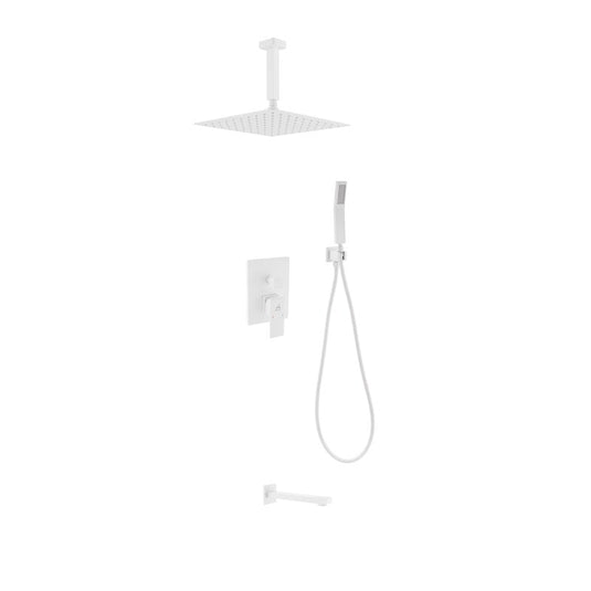 Aqua Piazza White Shower Set W/ 12" Ceiling Mount Square Rain Shower, Handheld And Tub Filler-Bathroom & More | High Quality from Coozify