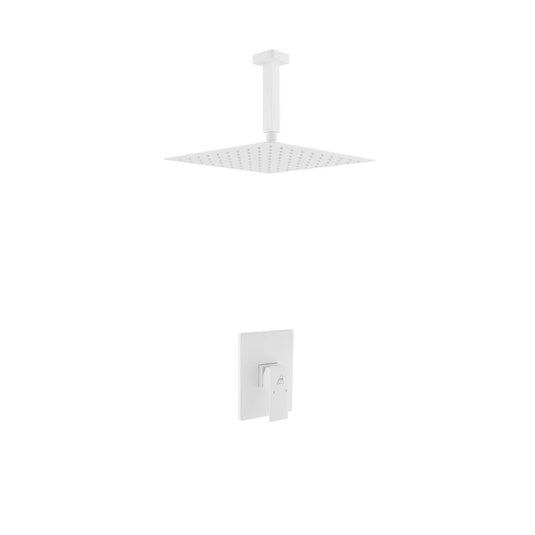 Aqua Piazza White Shower Set W/ 12" Ceiling Mount Square Rain Shower Head-Bathroom & More | High Quality from Coozify