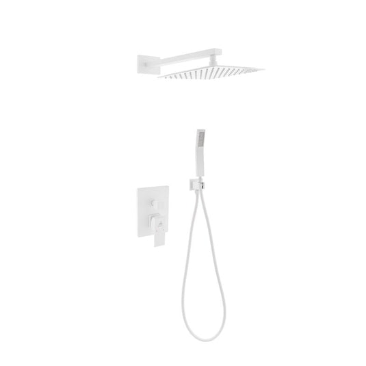 Aqua Piazza White Shower Set W/ 12" Square Rain Shower And Handheld-Bathroom & More | High Quality from Coozify