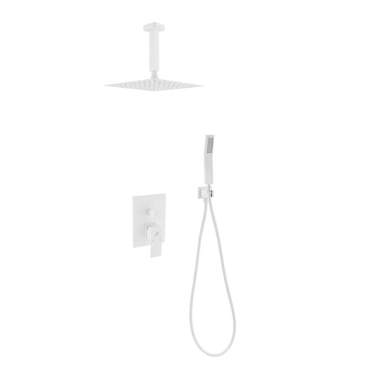 Aqua Piazza White Shower Set W/ 8" Ceiling Mount Square Rain Shower And Handheld-Bathroom & More | High Quality from Coozify