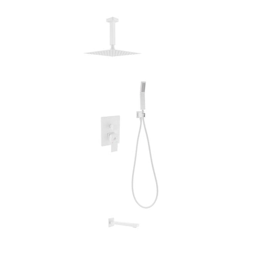 Aqua Piazza White Shower Set W/ 8" Ceiling Mount Square Rain Shower, Handheld And Tub Filler-Bathroom & More | High Quality from Coozify