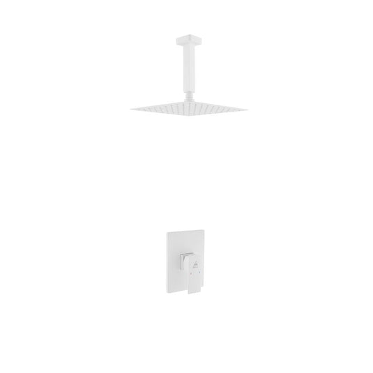 Aqua Piazza White Shower Set W/ 8" Ceiling Mount Square Rain Shower Head-Bathroom & More | High Quality from Coozify