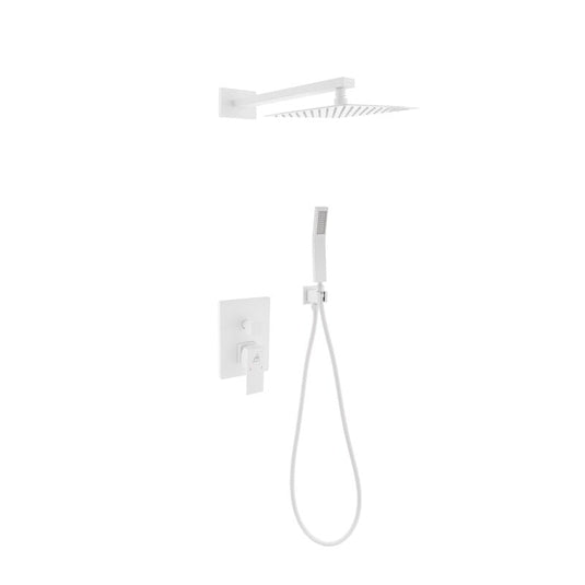 Aqua Piazza White Shower Set W/ 8" Square Rain Shower And Handheld-Bathroom & More | High Quality from Coozify