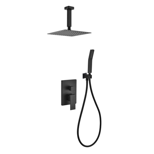Aqua Piazza Black Shower Set With 8" Ceiling Mount Square Rain Shower and Handheld-Bathroom & More | High Quality from Coozify