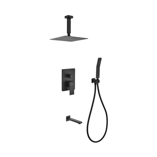 Aqua Piazza Black Shower Set With 8" Ceiling Mount Square Rain Shower, Handheld and Tub Filler-Bathroom & More | High Quality from Coozify