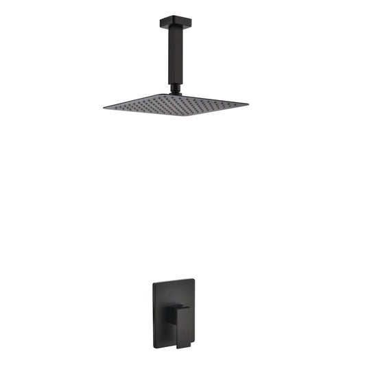 Aqua Piazza Black Shower Set With 12" Ceiling Mount Square Rain Shower-Bathroom & More | High Quality from Coozify
