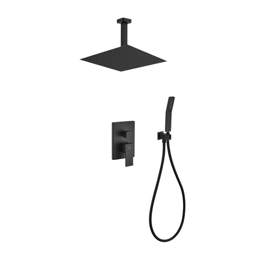 Aqua Piazza Black Shower Set With 12" Ceiling Mount Square Rain Shower and Handheld-Bathroom & More | High Quality from Coozify