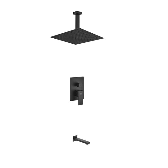 Aqua Piazza Black Shower Set With 12" Ceiling Mount Square Rain Shower and Tub Filler-Bathroom & More | High Quality from Coozify