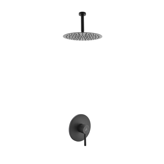 Aqua Rondo Black Shower Set With Ceiling Mount 12" Rain Shower-Bathroom & More | High Quality from Coozify