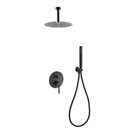 Aqua Rondo Black Shower Set With Ceiling Mount 12" Rain Shower and Handheld-Bathroom & More | High Quality from Coozify