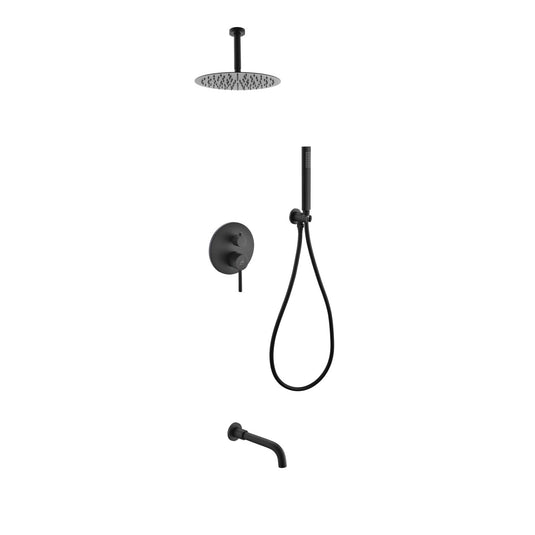 Aqua Rondo Black Shower Set With Ceiling Mount 12" Rain Shower, Handheld and Tub Filler-Bathroom & More | High Quality from Coozify