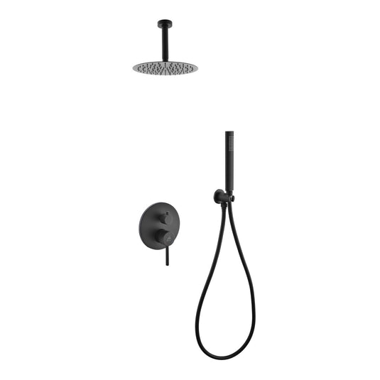 Aqua Rondo Black Shower Shower Set With Ceiling Mount 8" Rain Shower and Handheld-Bathroom & More | High Quality from Coozify