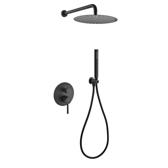 Aqua Rondo Black Shower Set With 12" Rain Shower and Handheld-Bathroom & More | High Quality from Coozify