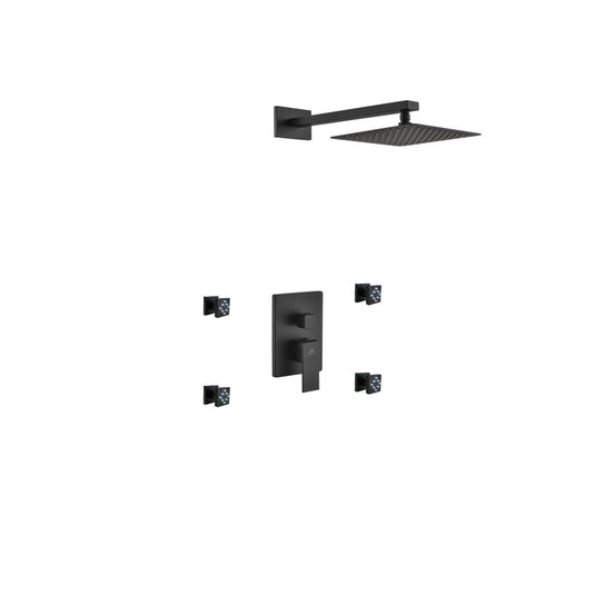 Aqua Piazza Black Shower Set With 8" Square Rain Shower and 4 Body Jets-Bathroom & More | High Quality from Coozify