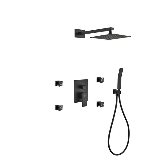 Aqua Piazza Black Shower Set With 8" Square Rain Shower, 4 Body Jets and Handheld-Bathroom & More | High Quality from Coozify