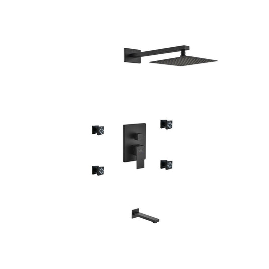 Aqua Piazza Black Shower Set With 8" Square Rain Shower, 4 Body Jets and Tub Filler-Bathroom & More | High Quality from Coozify