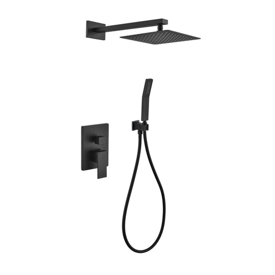 Aqua Piazza Black Shower Set With 8" Square Rain Shower and Handheld-Bathroom & More | High Quality from Coozify