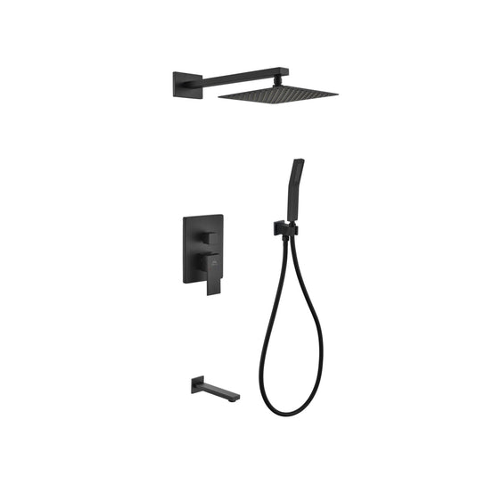 Aqua Piazza Black Shower Set With 8" Square Rain Shower, Tub Filler and Handheld-Bathroom & More | High Quality from Coozify