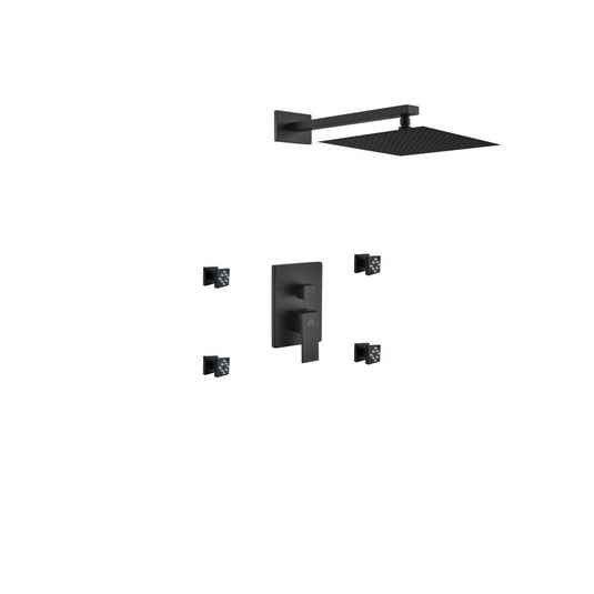 Aqua Piazza Black Shower Set With 12" Square Rain Shower and 4 Body Jets-Bathroom & More | High Quality from Coozify