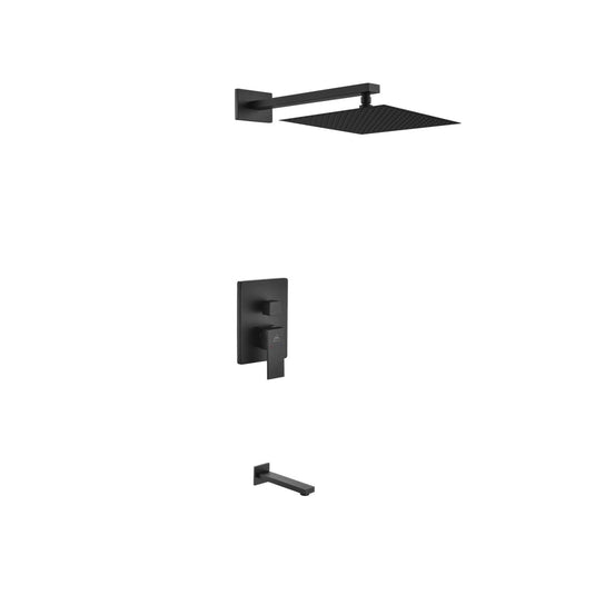 Aqua Piazza Black Shower Set With 12" Square Rain Shower and Tub Filler-Bathroom & More | High Quality from Coozify