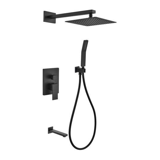 Aqua Piazza Black Shower Set With 12" Square Rain Shower, Tub Filler and Handheld-Bathroom & More | High Quality from Coozify