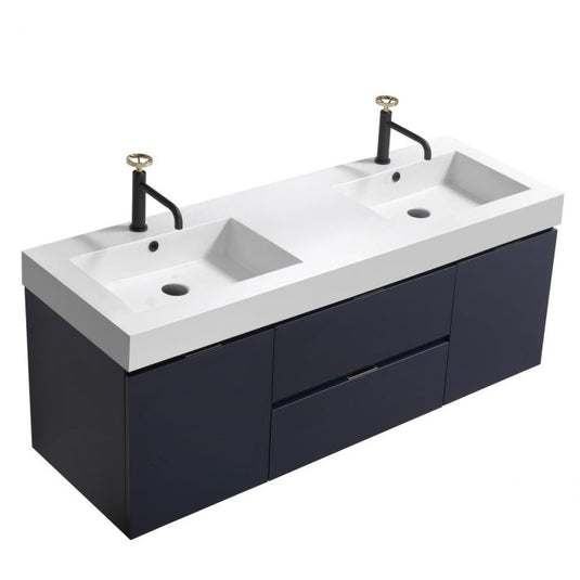 Bliss 60" Wall Mount / Wall Hung Double Sink Bathroom Vanity With 2 Drawers And 2 Doors Acrylic Countertop-Bathroom & More | High Quality from Coozify