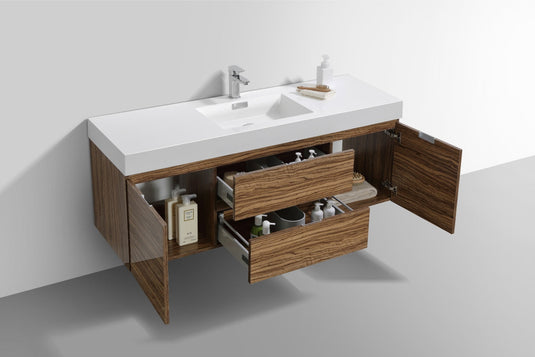 Bliss 60" Wall Mount / Wall Hung Modern Single Sink Bathroom Vanity With 2 Drawers And 2 Doors Acrylic Countertop-Bathroom & More | High Quality from Coozify