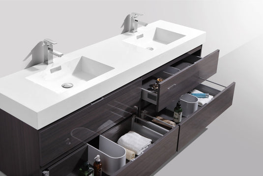 Bliss 80" Wall Mount / Wall Hung Modern Double Sink Bathroom Vanity With 4 Drawers Acrylic Countertop-Bathroom & More | High Quality from Coozify