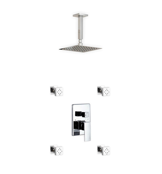 Aqua Piazza Shower Set With 8" Ceiling Mount Square Rain Shower and 4 Body Jets Chrome-Bathroom & More | High Quality from Coozify