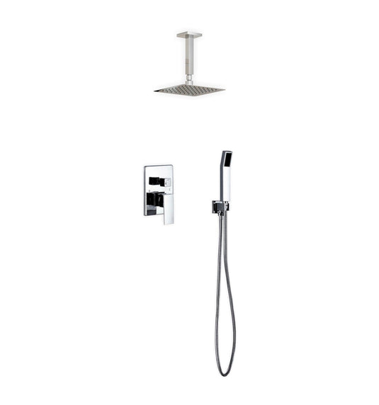 Aqua Piazza Shower Set With 8" Ceiling Mount Square Rain Shower and Handheld Chrome-Bathroom & More | High Quality from Coozify