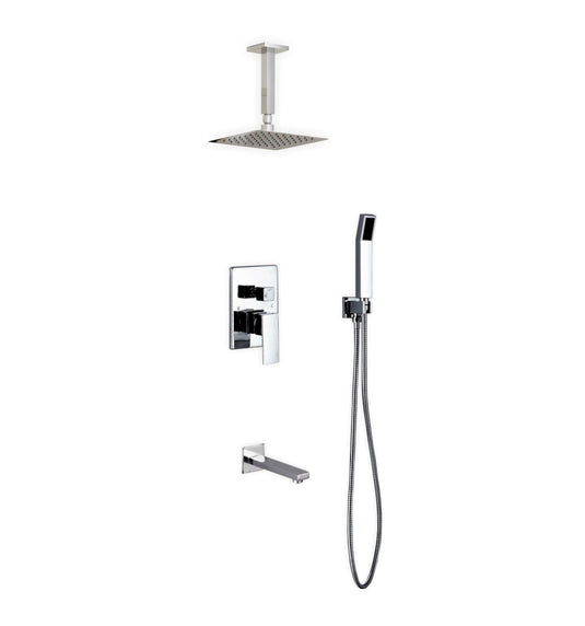 Aqua Piazza Shower Set With 8" Ceiling Mount Square Rain Shower, Handheld and Tub Filler Chrome-Bathroom & More | High Quality from Coozify