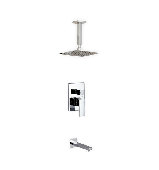 Aqua Piazza Shower Set With 8" Ceiling Mount Square Rain Shower and Tub Filler Chrome-Bathroom & More | High Quality from Coozify