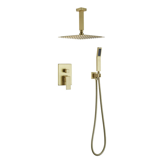 Aqua Piazza Shower Set With 12" Ceiling Mount Square Rain Shower and Handheld Chrome-Bathroom & More | High Quality from Coozify