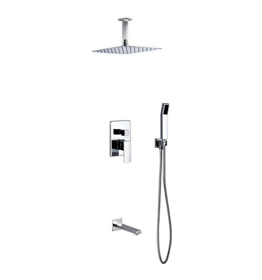 Aqua Piazza Shower Set With 12" Ceiling Mount Square Rain Shower, Handheld and Tub Filler Chrome-Bathroom & More | High Quality from Coozify