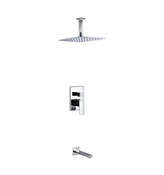 Aqua Piazza Shower Set W/ 12″ Ceiling Mount Square Rain Shower and Tub Filler Chrome-Bathroom & More | High Quality from Coozify