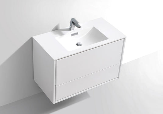 De Lusso 36" Wall Mount / Wall Hung Modern Bathroom Vanity With 2 Drawers Acrylic Countertop DL36-Bathroom & More | High Quality from Coozify