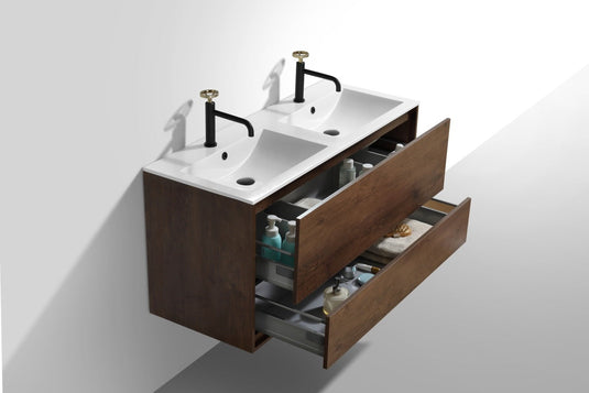De Lusso 48" Wall Mount / Wall Hung Modern Double Sink Bathroom Vanity With 2 Drawers Acrylic Countertop DL48D-Bathroom & More | High Quality from Coozify