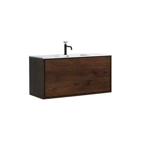 De Lusso 48" Wall Mount / Wall Hung Modern Single Sink Bathroom Vanity With 2 Drawers Acrylic Countertop DL48S-Bathroom & More | High Quality from Coozify