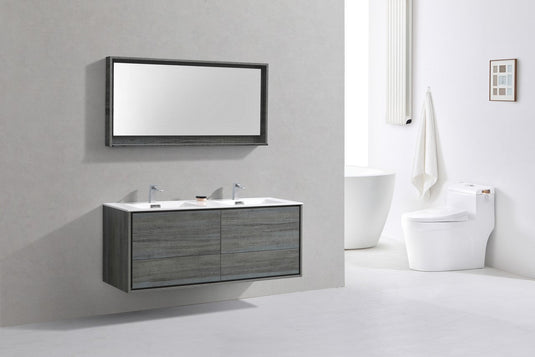 De Lusso 60" Wall Mount / Wall Hung Modern Double Sink Bathroom Vanity With 4 Drawers Acrylic Countertop-Bathroom & More | High Quality from Coozify